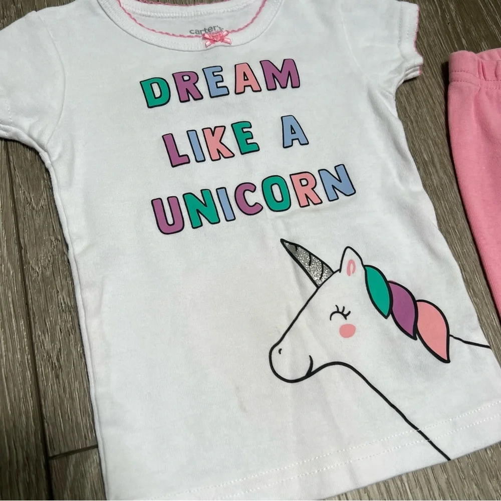 CARTERS 2PC SHORT SLEEVE SHIRT PANTS PAJAMA SET UNICORN PINK 12MO